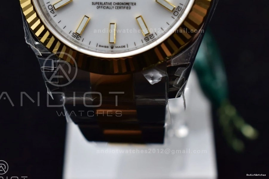 White 1:1 904L YG Dial DateJust 41 599 on VS ModernLook VSF Oyster 126333 SS Best Edition Bracelet 0405